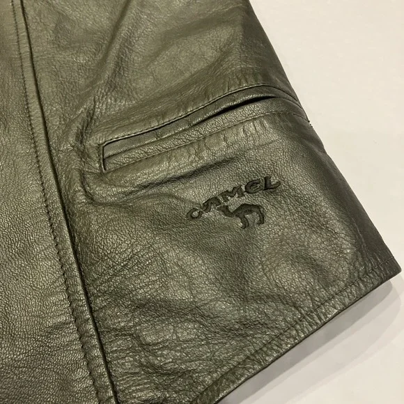 Branded Garments Black Leather Vest Joe Camel Cigarettes Logo Women's L Pockets - Picture 2 of 12